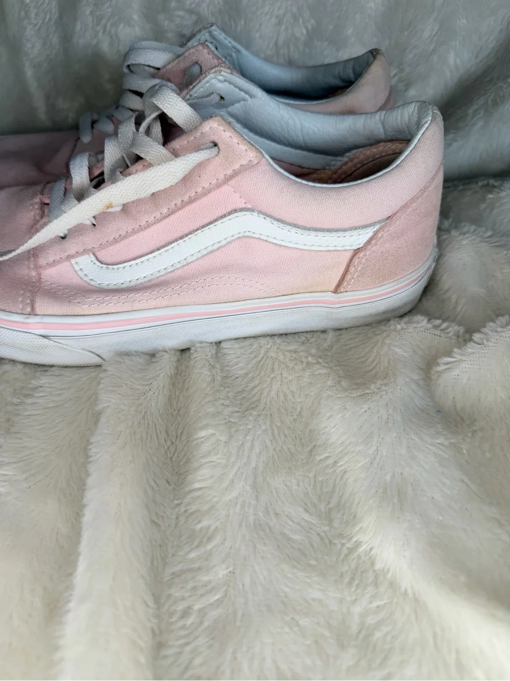 Vans Pink and White Low-Top Sneakers kids 6 or Women 7.5